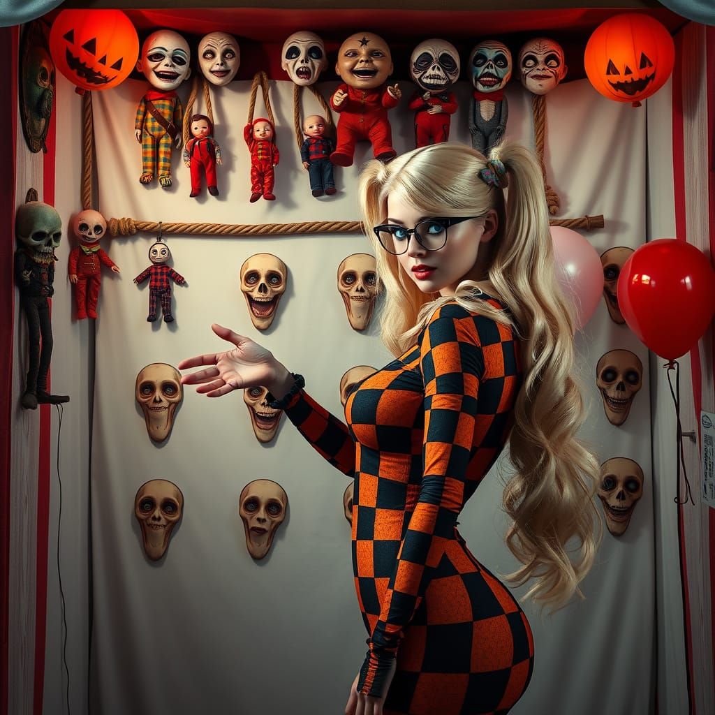 Baroque Harlequin Woman in Carnival Dart Booth