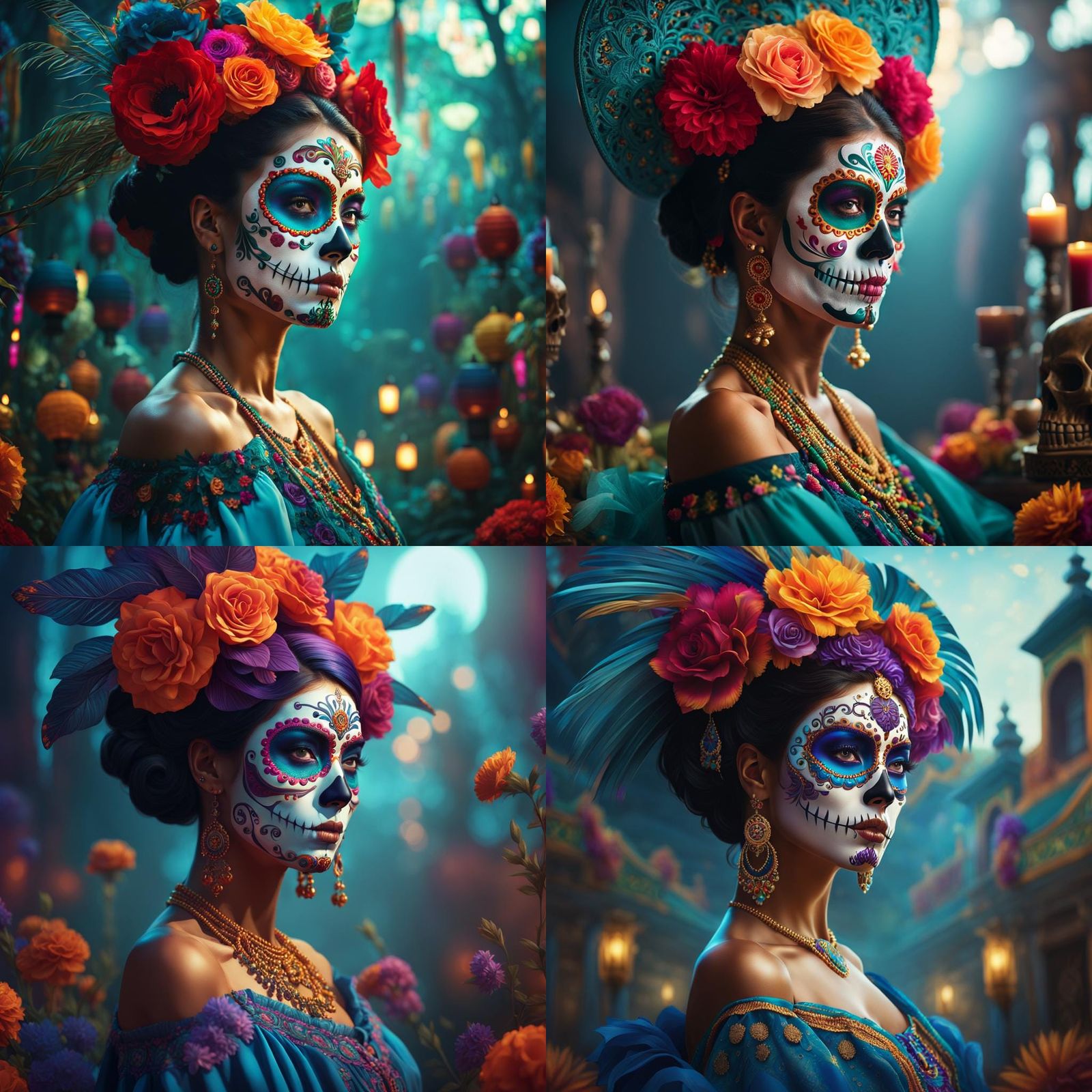 Woman with Colorful Día de los Muertos Face Paint