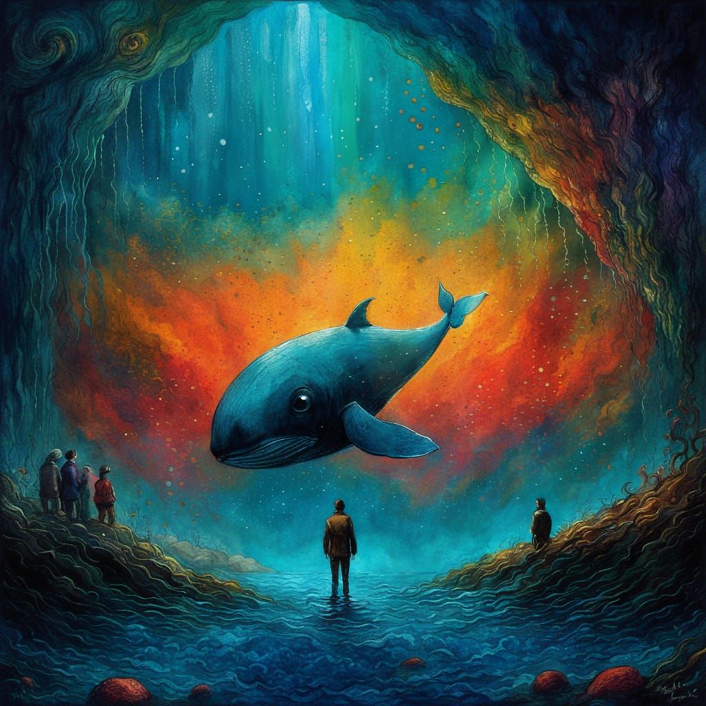 Underwater Scene with Whale in Hyperrealistic Style