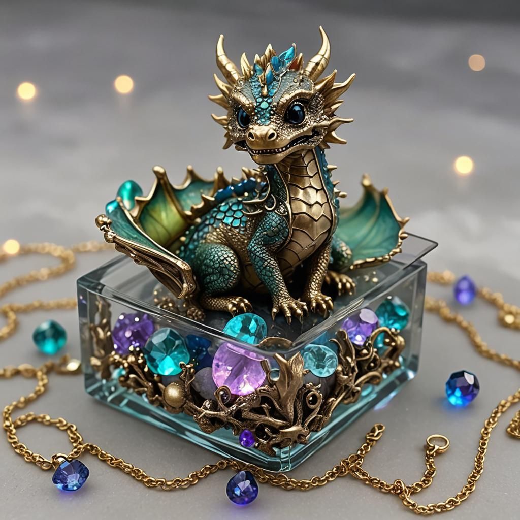 Cute Baby Dragon in Glass Jewelry Box
