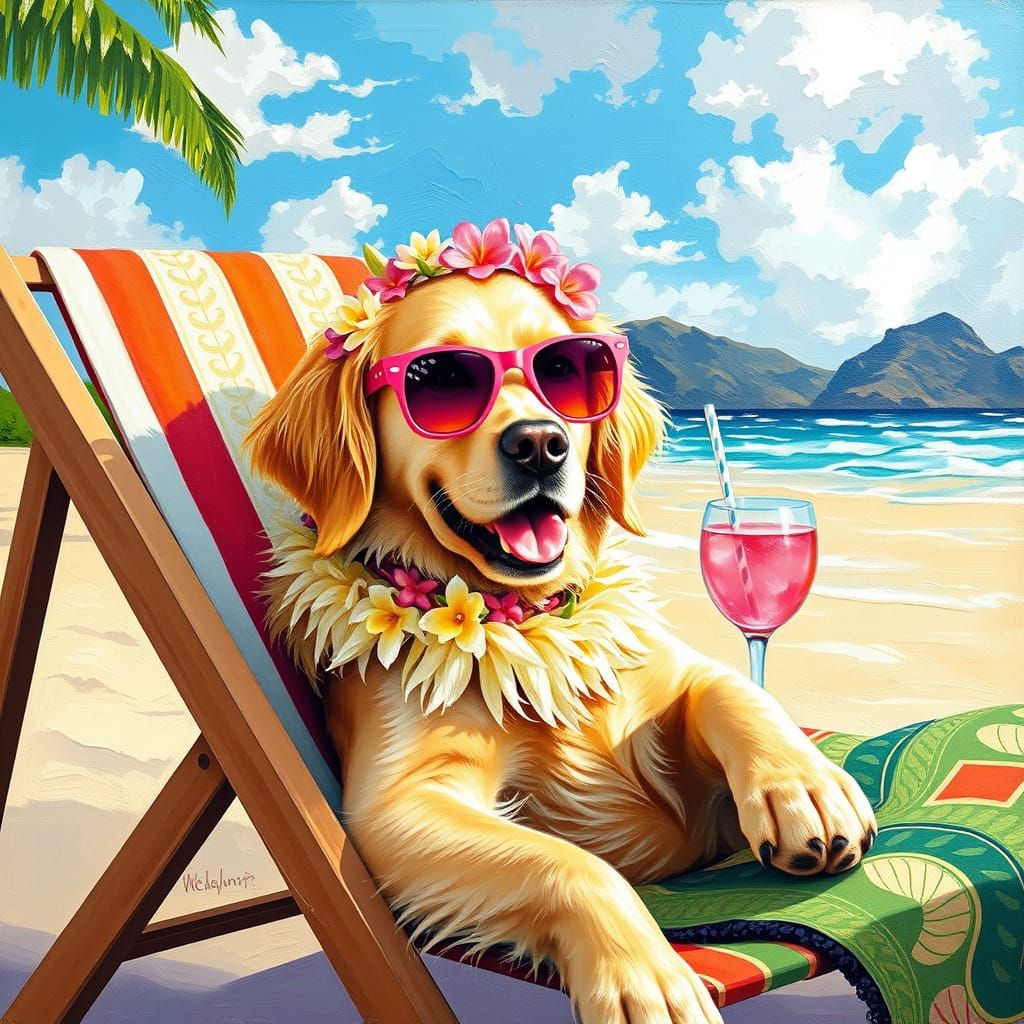 Canine Oasis in Neo-Impressionist Style