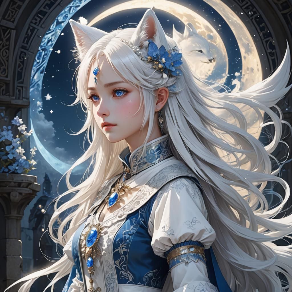 Anime Girl with Fox Ears in Fantasycore Style