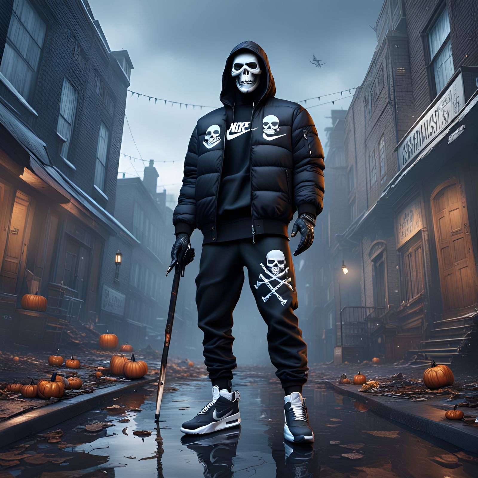Gangster Skeleton in Tracksuit: Digital Matte Painting