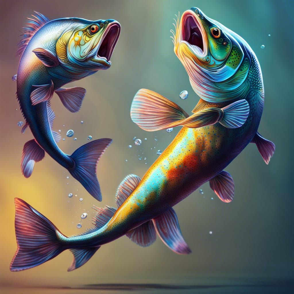 Hyperrealistic Jumping Zander in Splash Art Style