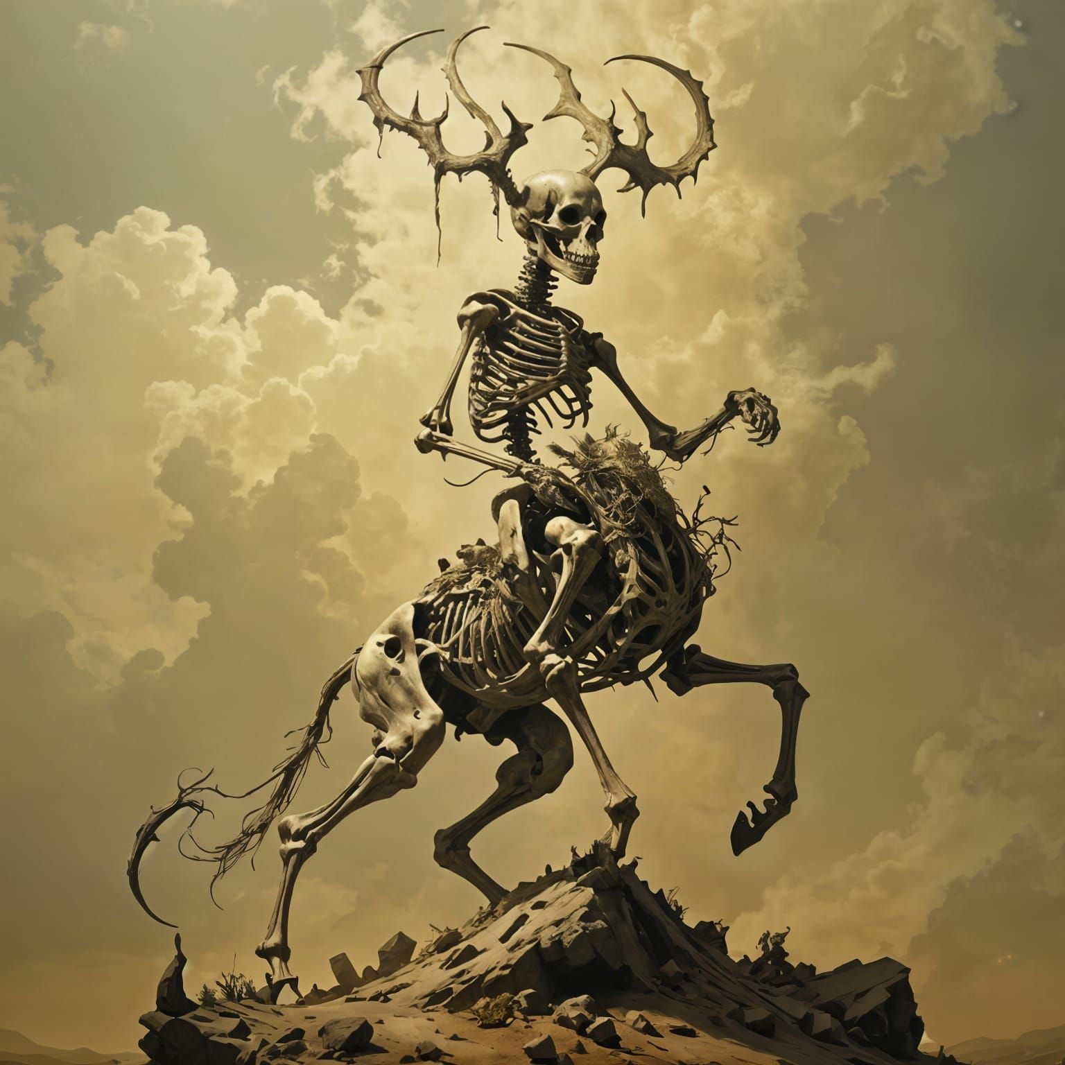 Horror Centaur Skeleton in Hyperdetailed Style