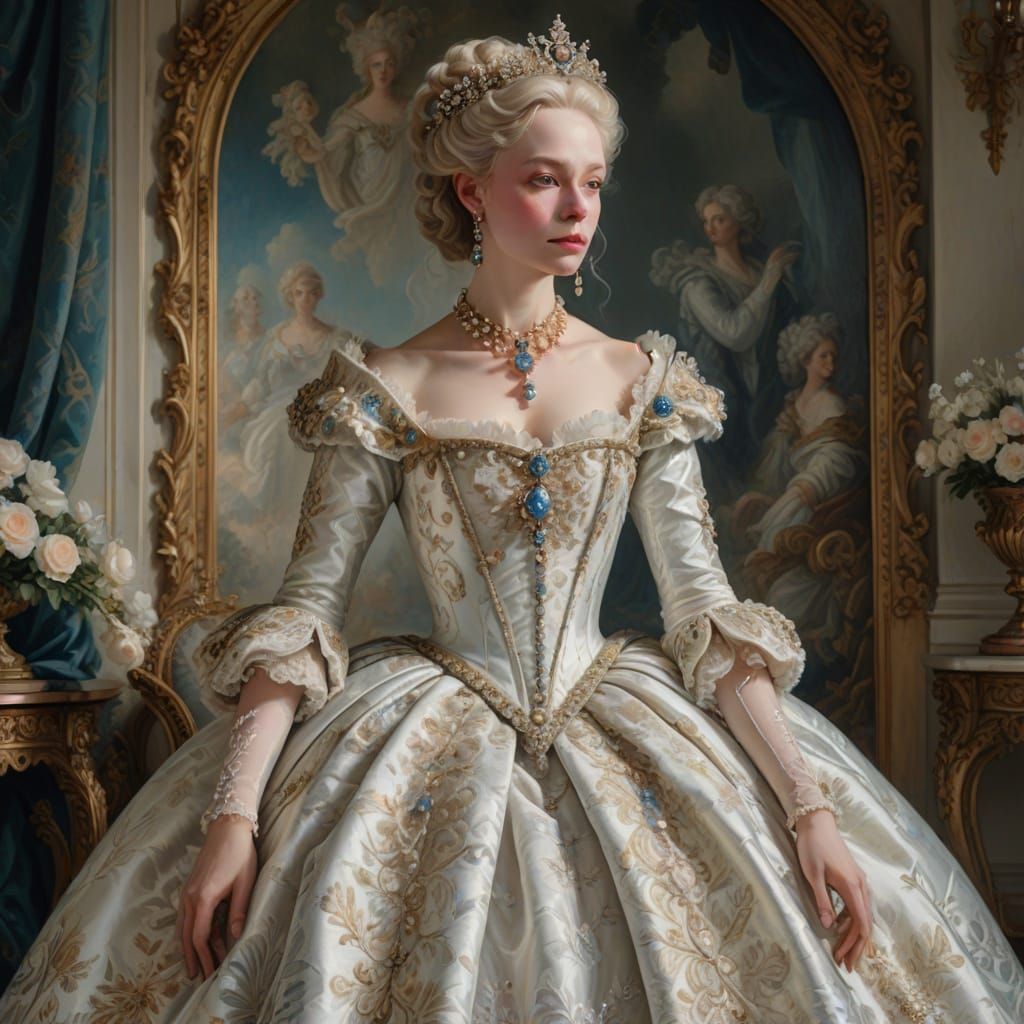 White Queen Portrait in Rococo Oil Painting Style