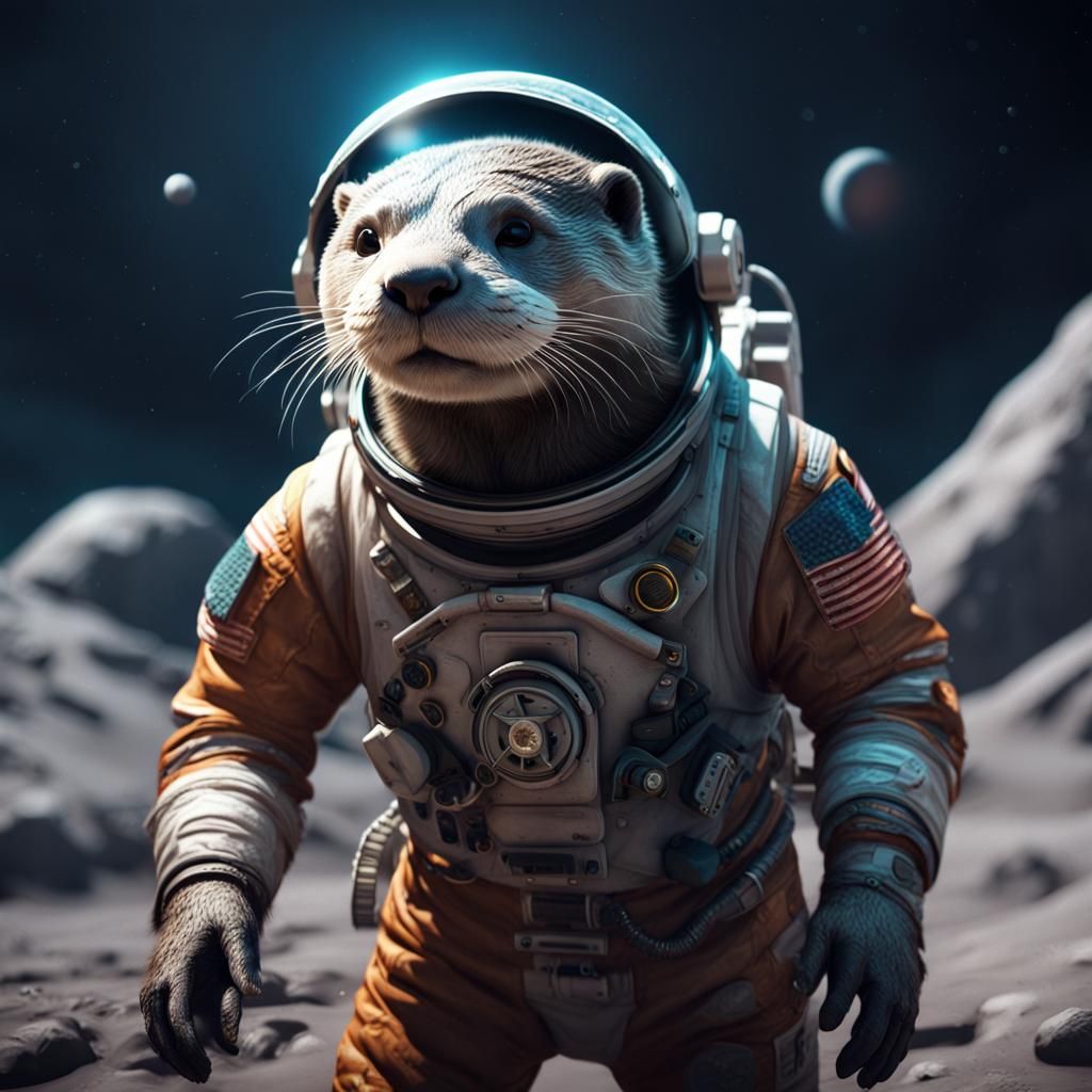 Astronaut Otter on the Moon: Detailed Matte Painting