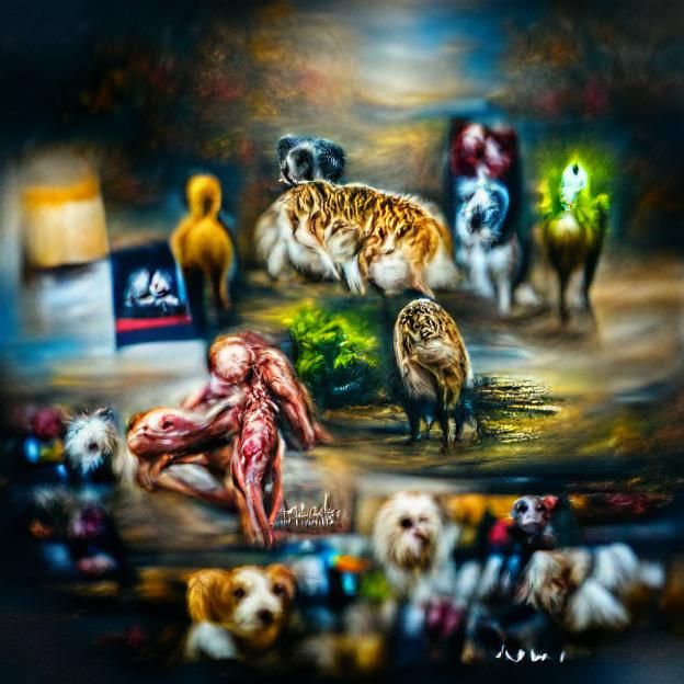 Animals with Human Bodies as Oil Painting