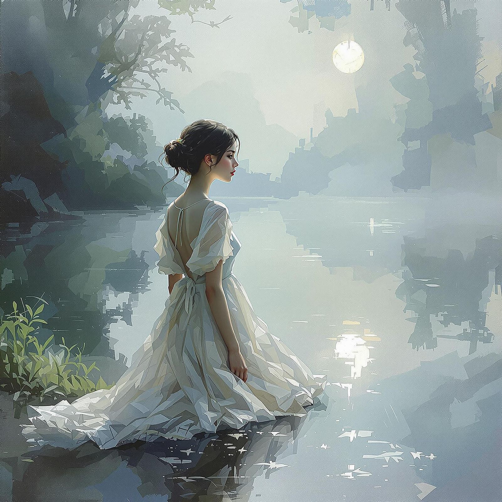 A Young Woman Lost in Morning Mist