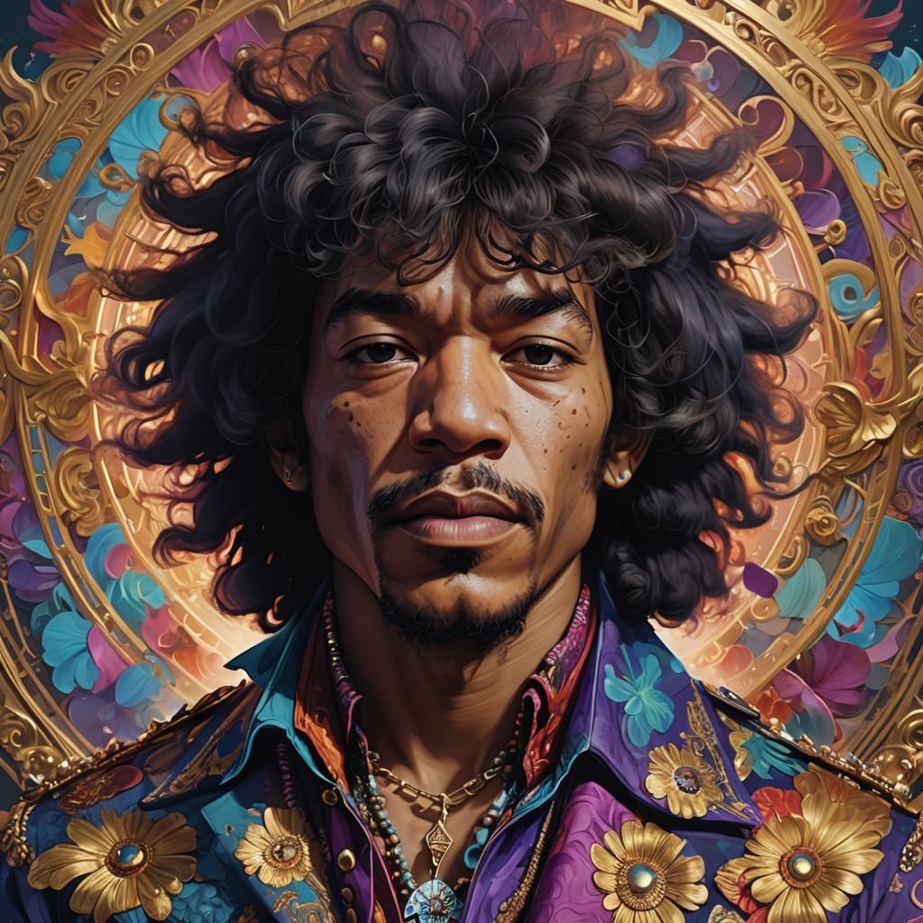 Jimi Hendrix Portrait in Art Nouveau Style