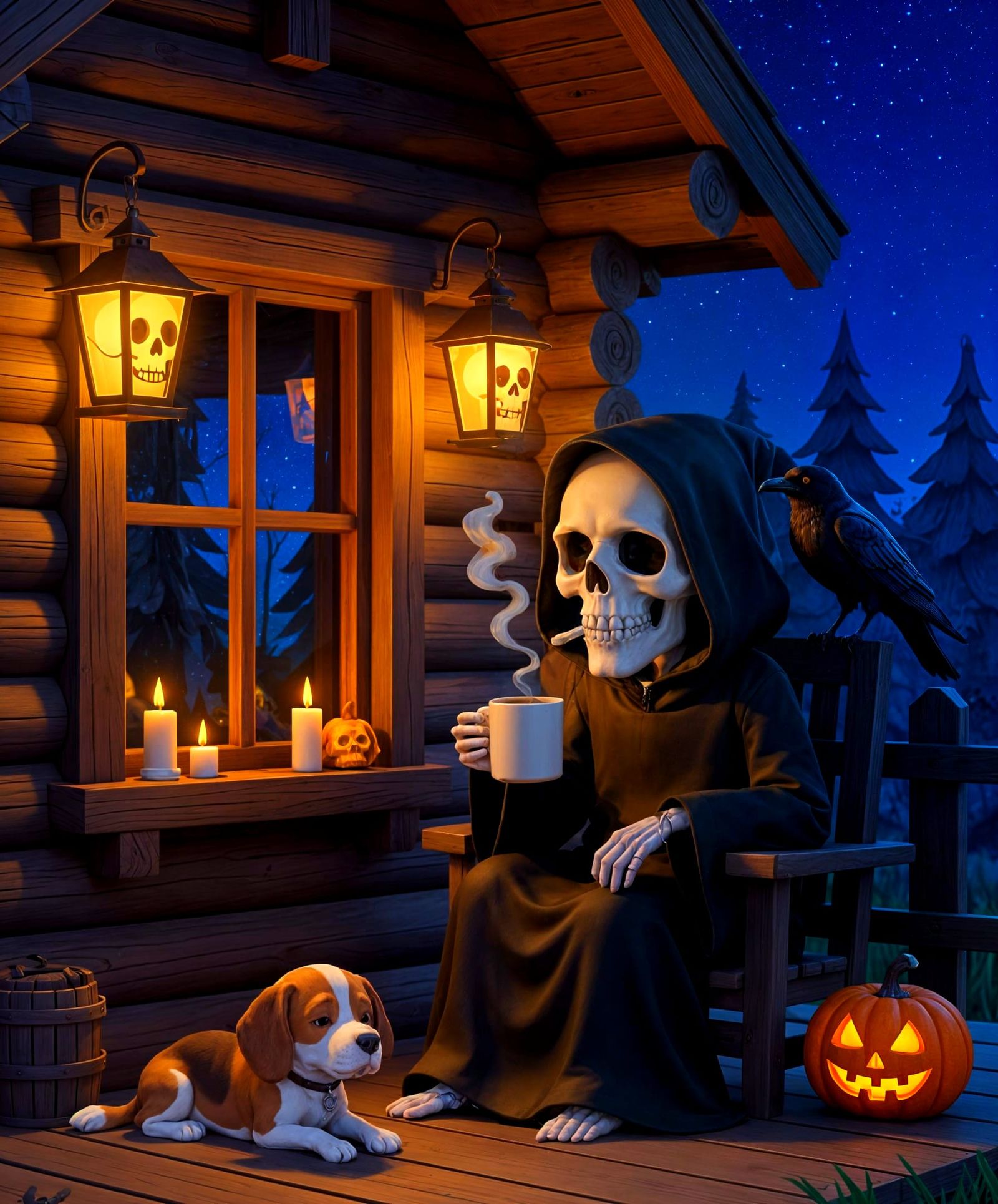 Chibi Grim Reaper's Coffee Break: Caricature in Pastel