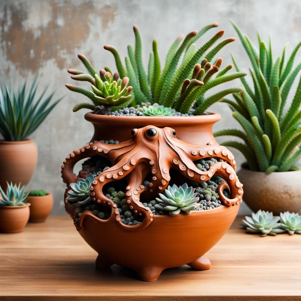 Octopus Succulent Planter: Eccentric Clay Pottery Concept