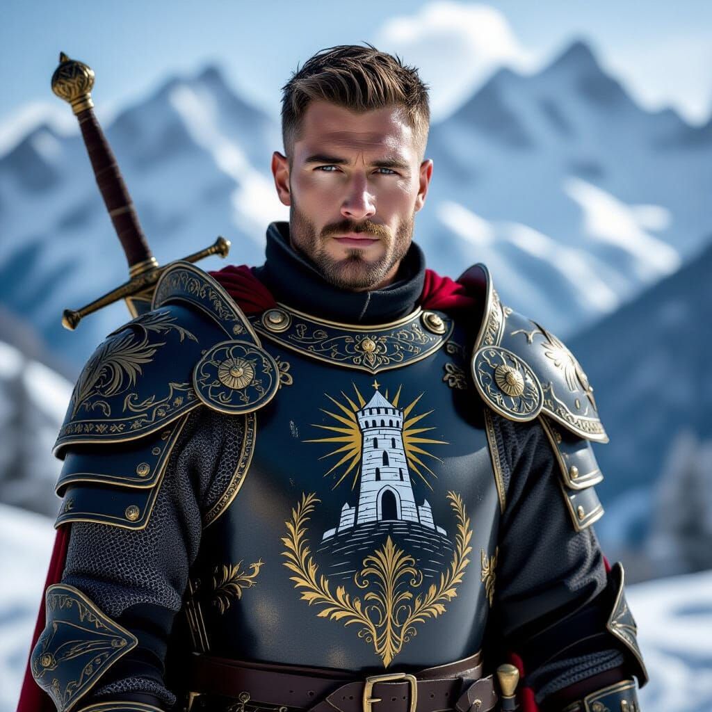Knight in Snowy Mountains: Ultra Realistic 4K Portrait