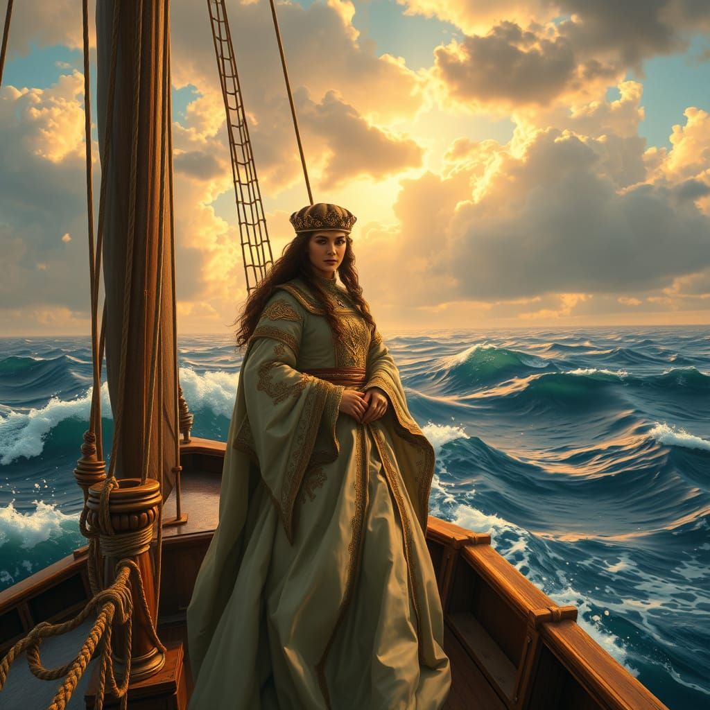 Baltic Queen on Sailship in Medieval Maritime Realism