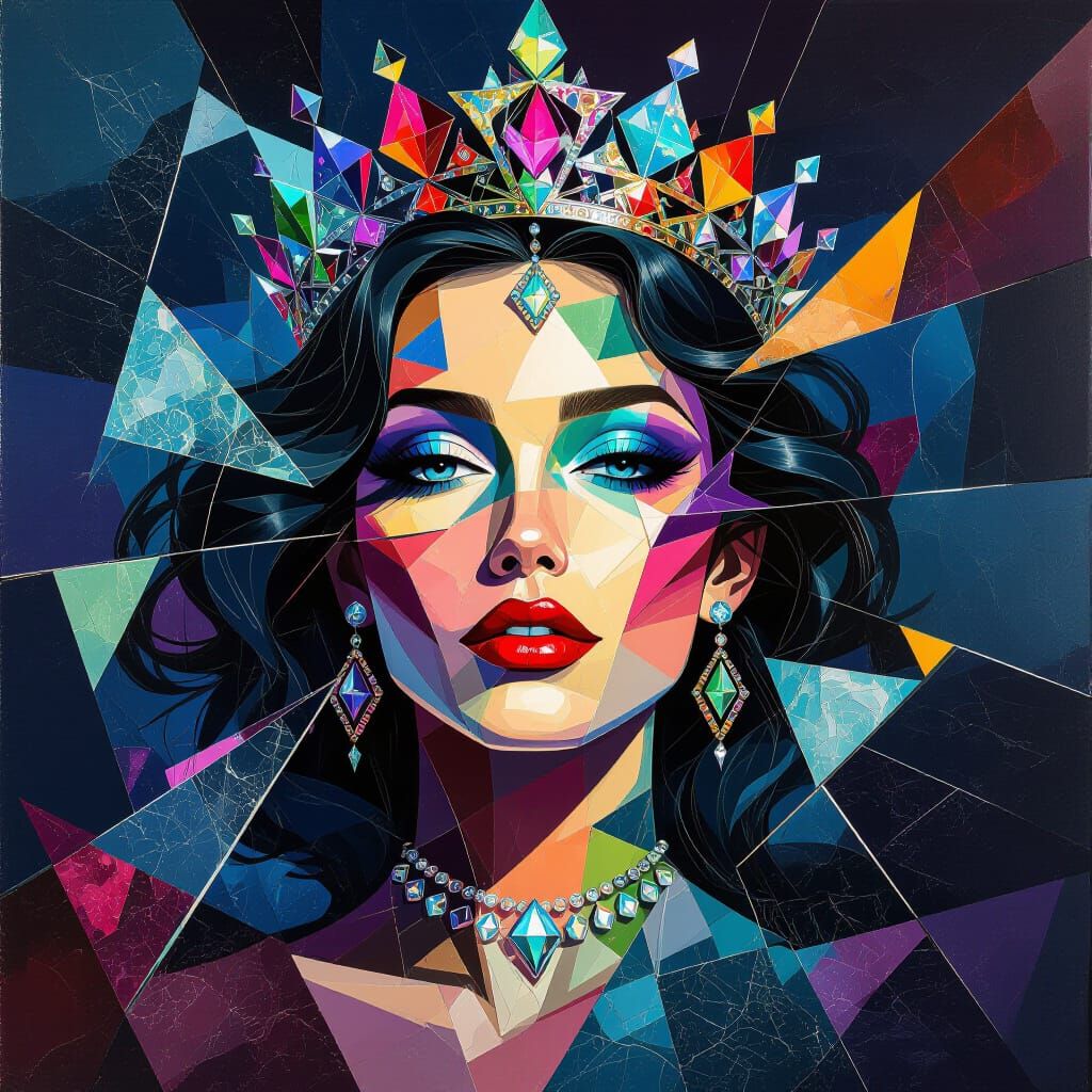 Shattered Glass Fantasy Queen in Surreal Style