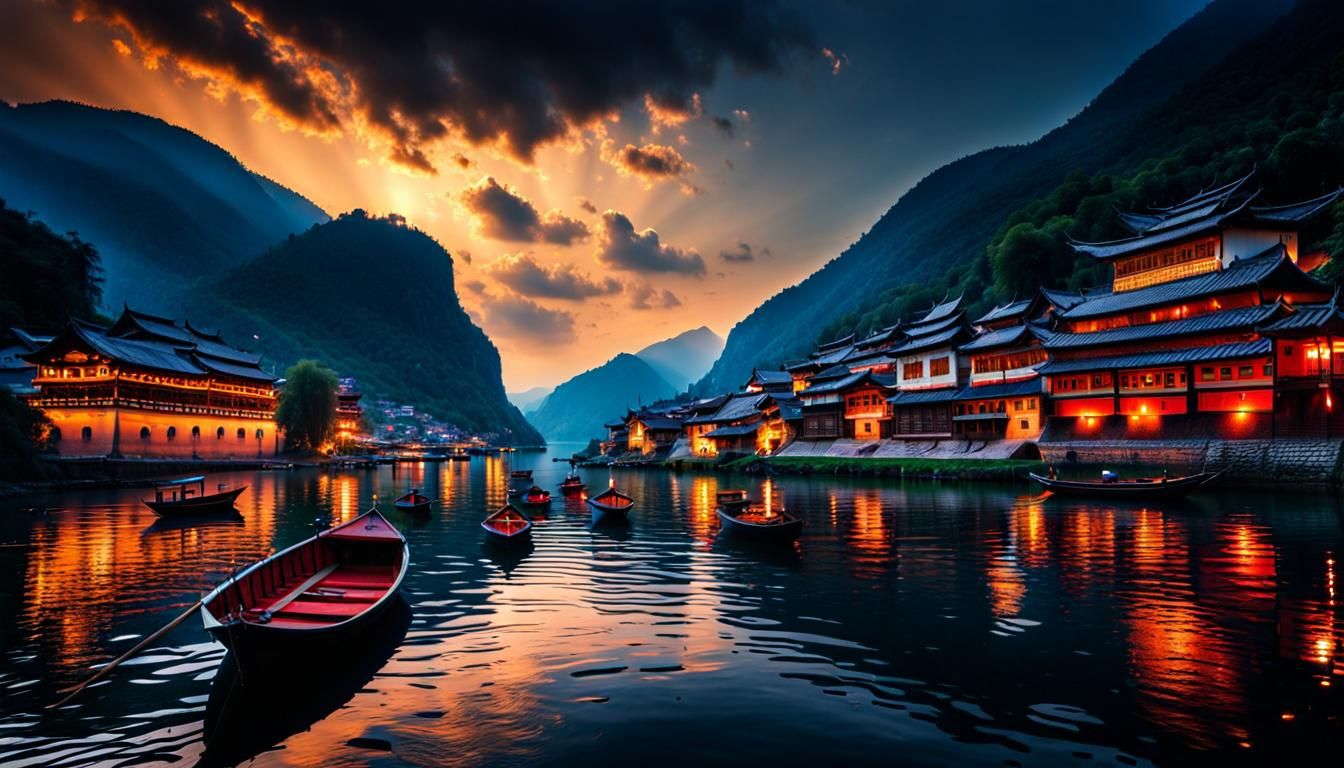 River City at Twilight: Hyperrealistic Digital Art