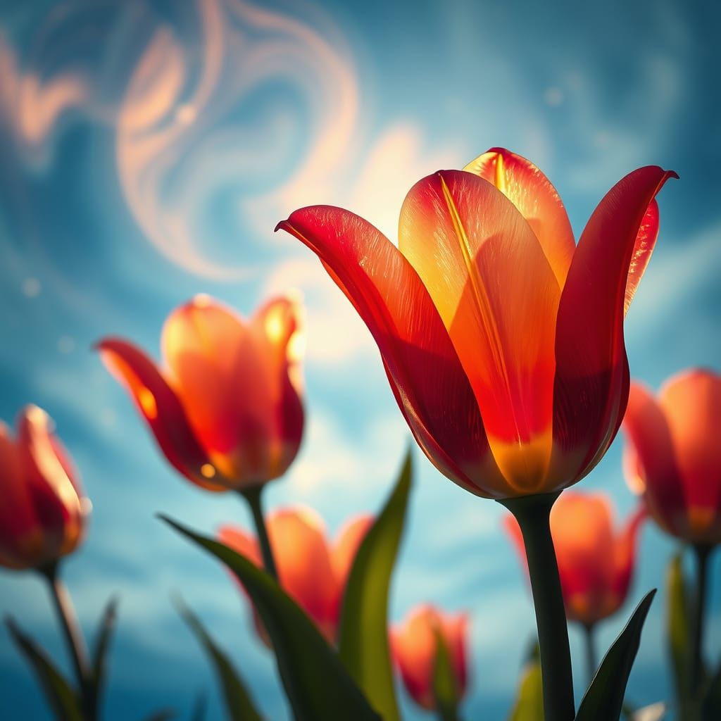 Crystal Tulips Glow in Dreamlike Starry Sky