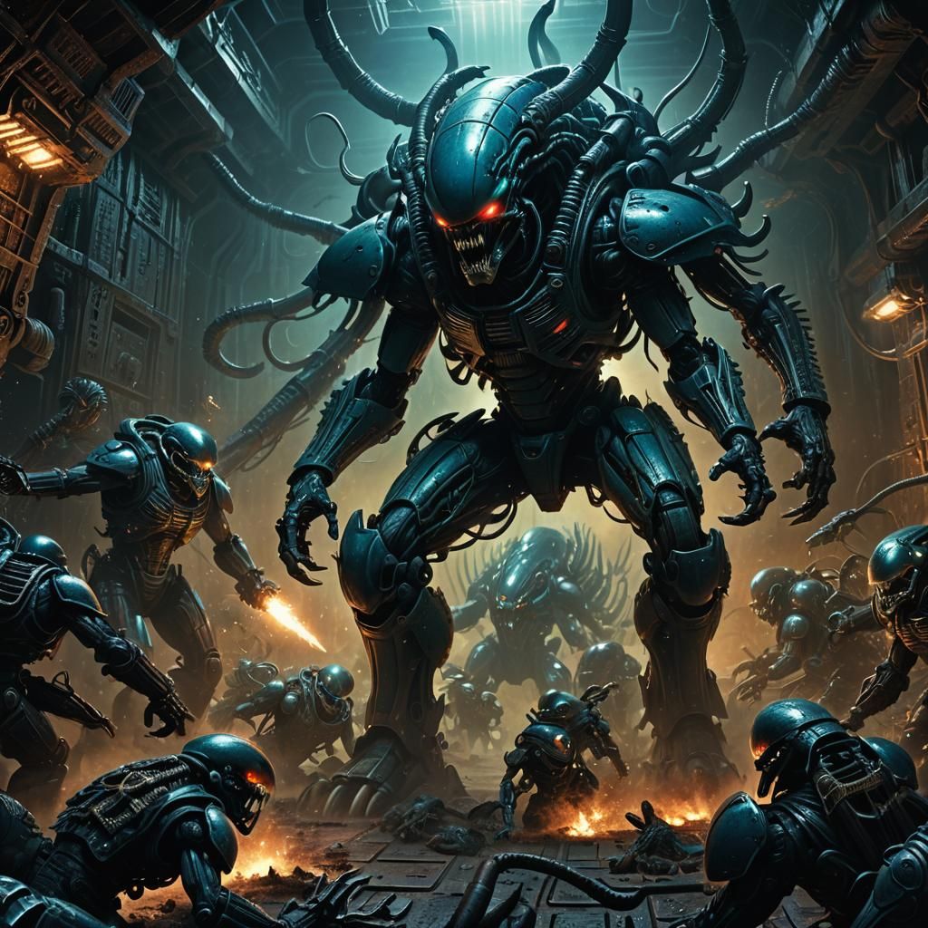 Xenomorph Space Marine Battle in Dark Underhive