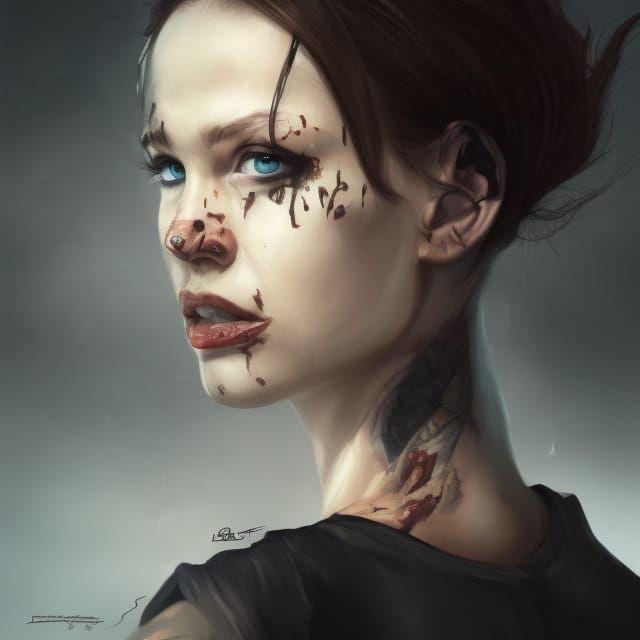 Criminal Woman Portrait with Scars in Digital Art Style