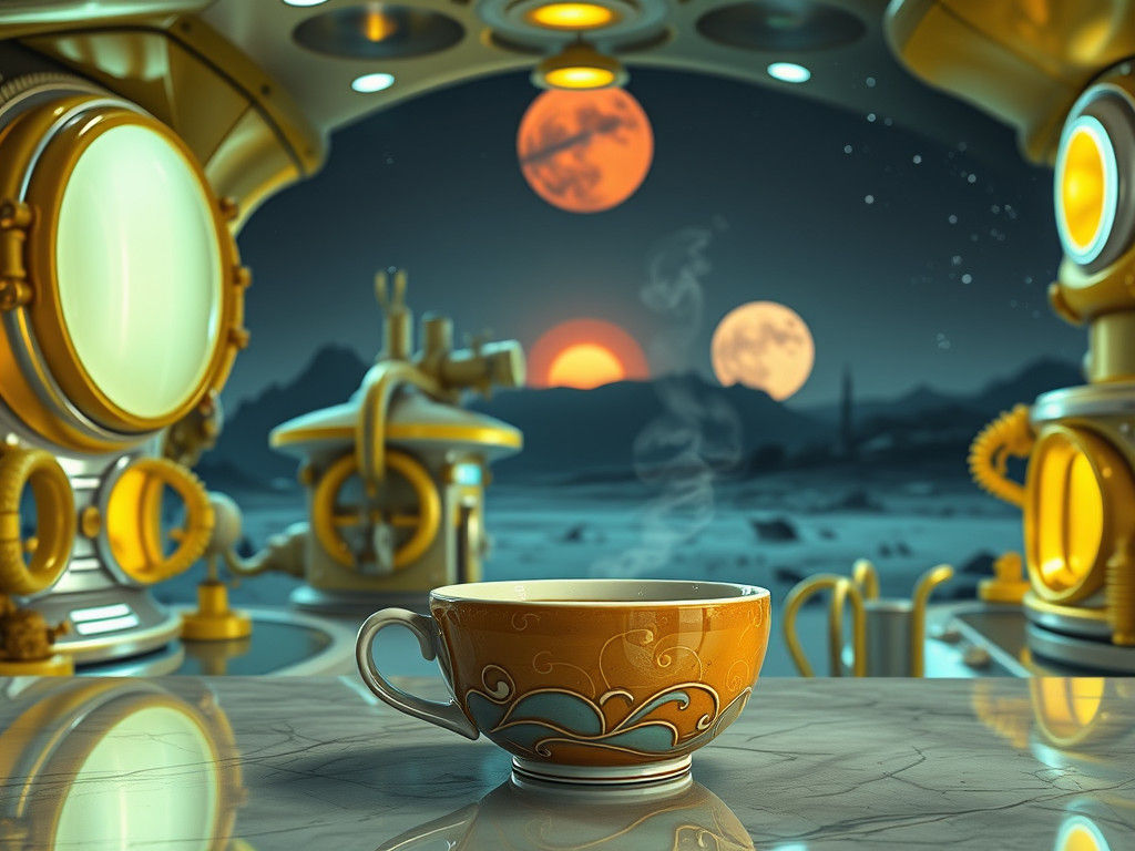 Extraterrestrial Gas Station in Cosmic Surrealism Style