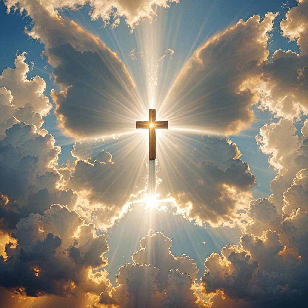 Heavenly Sunshine Beams Through Soft Clouds