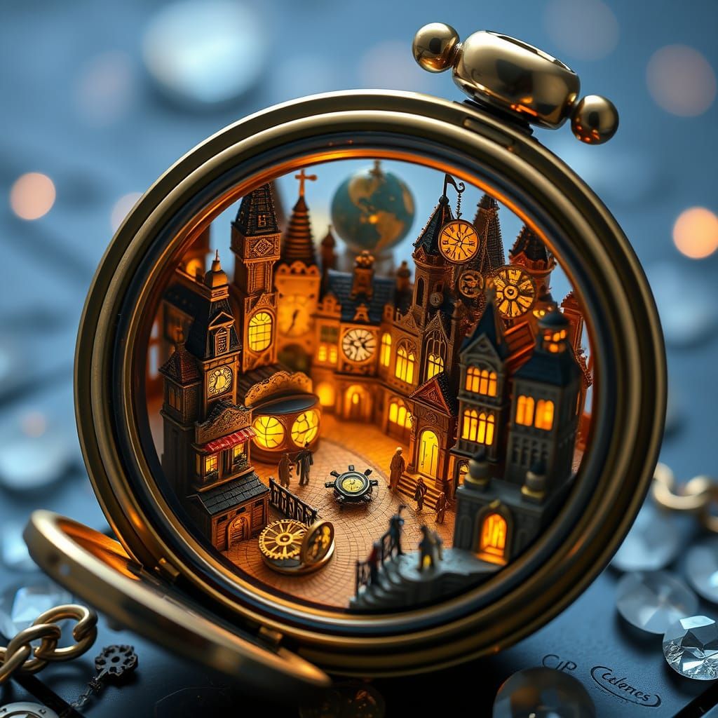 Steampunk City Inside a Pocket Watch
