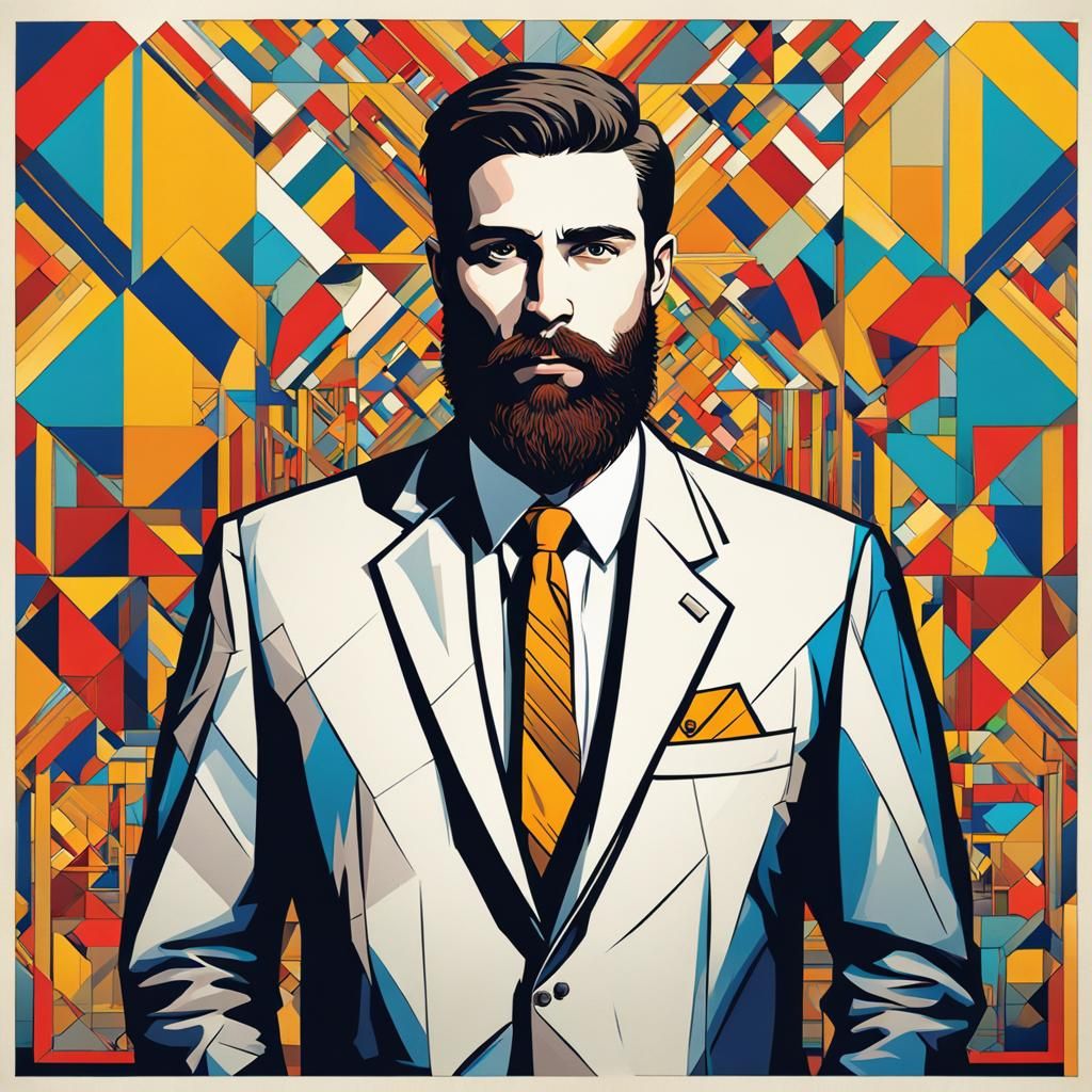 Confident Man in Suit: Pop Art Screen Print