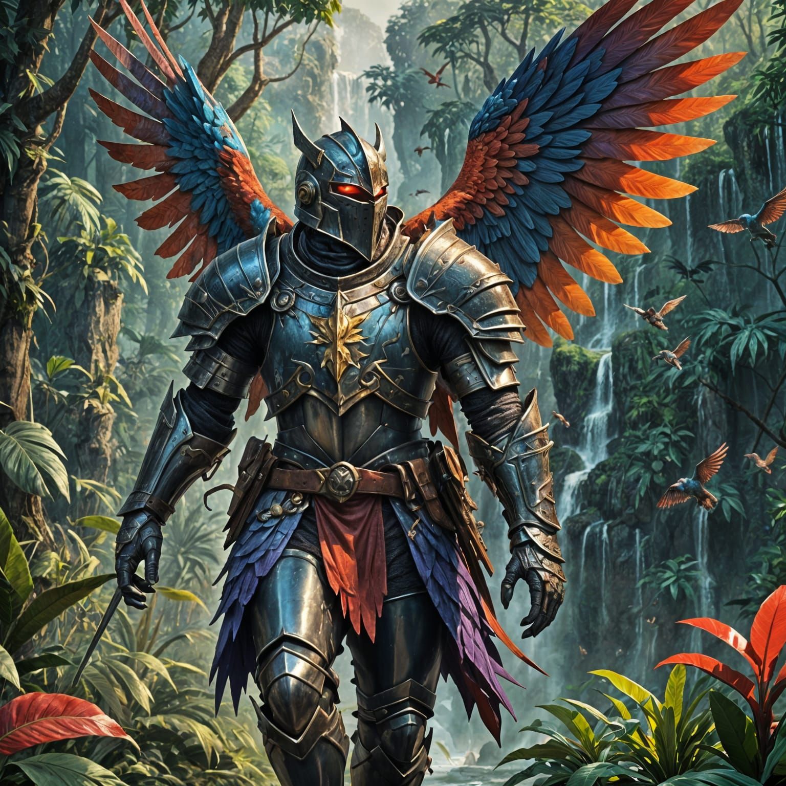 Fantasy Knight in Jungle with Avatar Birds