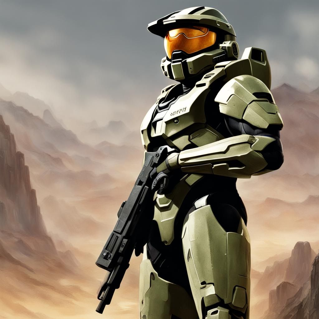 Master Chief's Solemn Reflection with Dog Tags