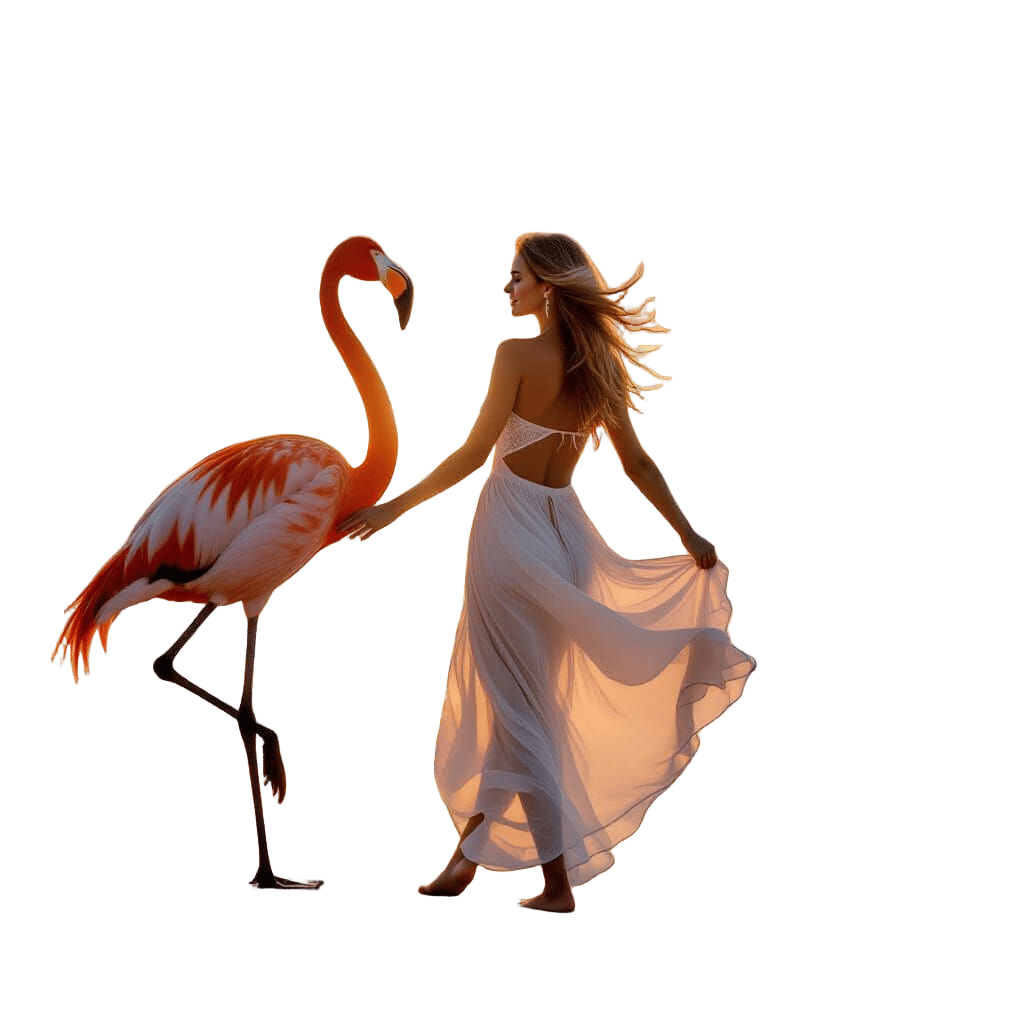Beautiful Woman Dancing Flamingo at Sunset in Impressionist ...