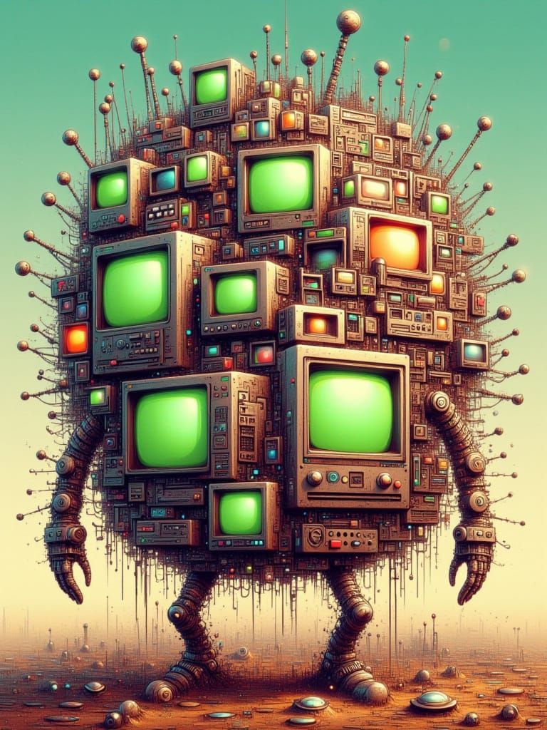 Retro Tech Shambles in Cyberpunk Style