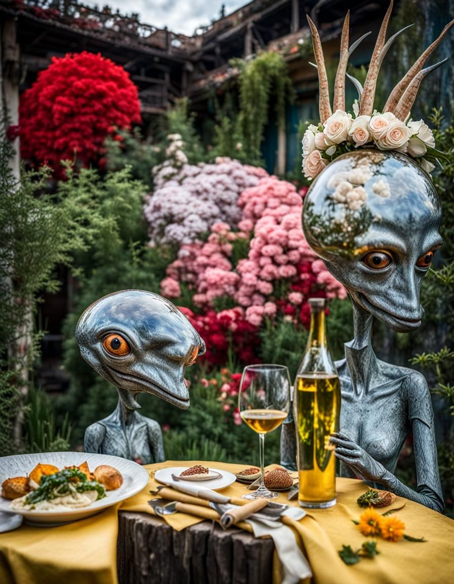 Surreal Alien Restaurant Celebration: Professional Photograp...