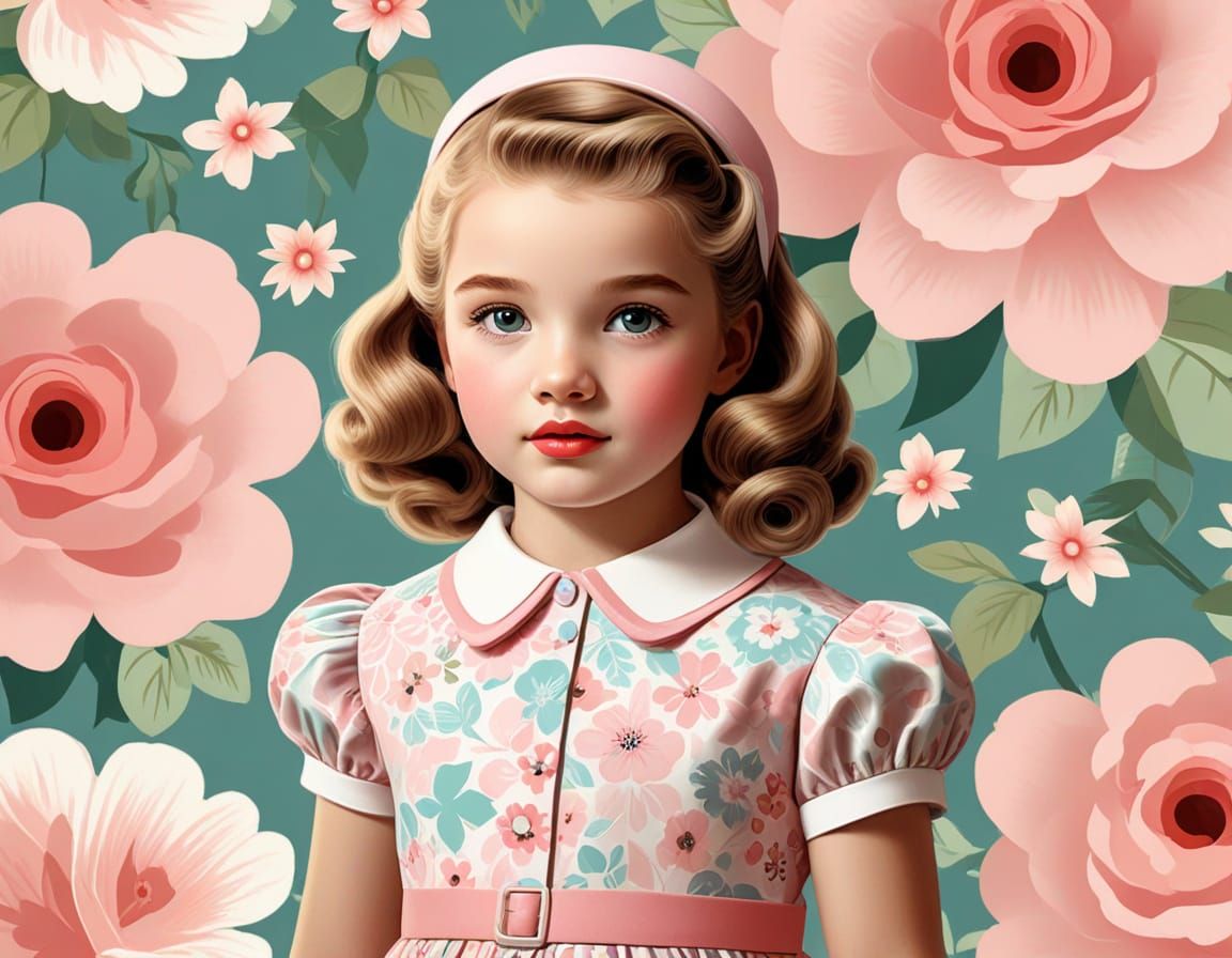 Retro Illustration of a Girl in 1950s Style