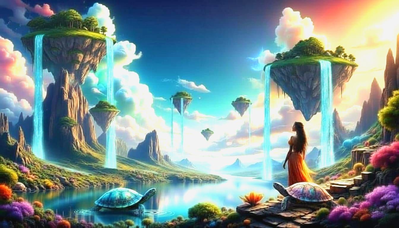 Fantasy World with Dragons and Floating Islands