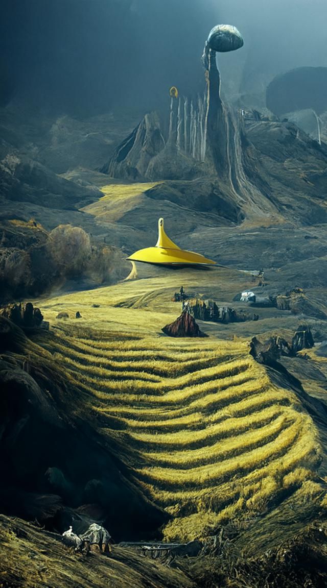 Surreal Cornfield Cliffs with Golden Corncob Statue