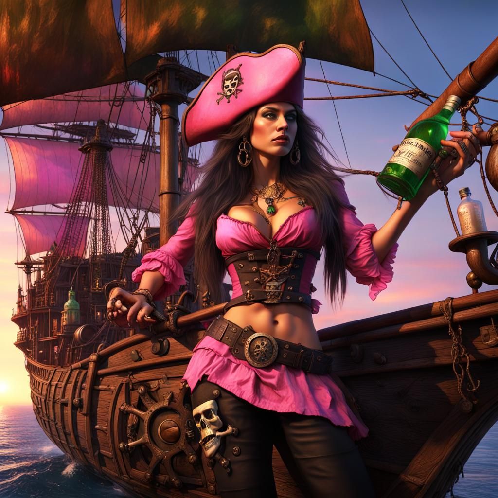 Pink Pirate Ship with Steampunk Pirates