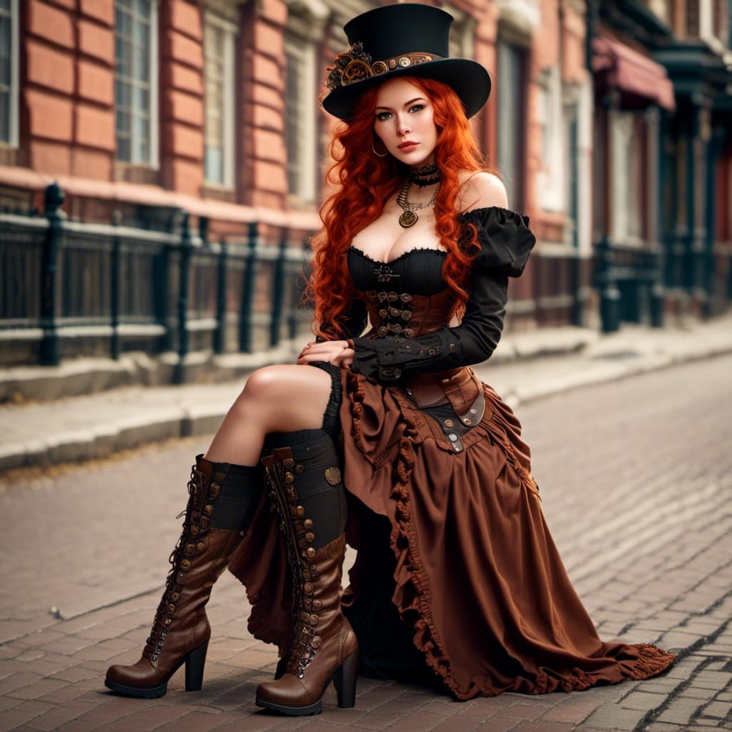 Steampunk Victorian Streetwalker with Red Hair