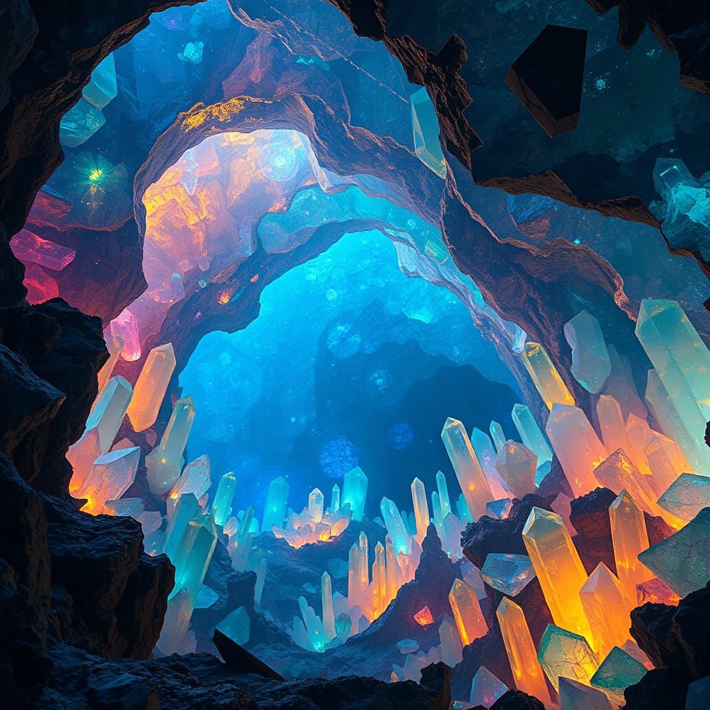 Glowing Crystal Caverns in Ethereal Blues
