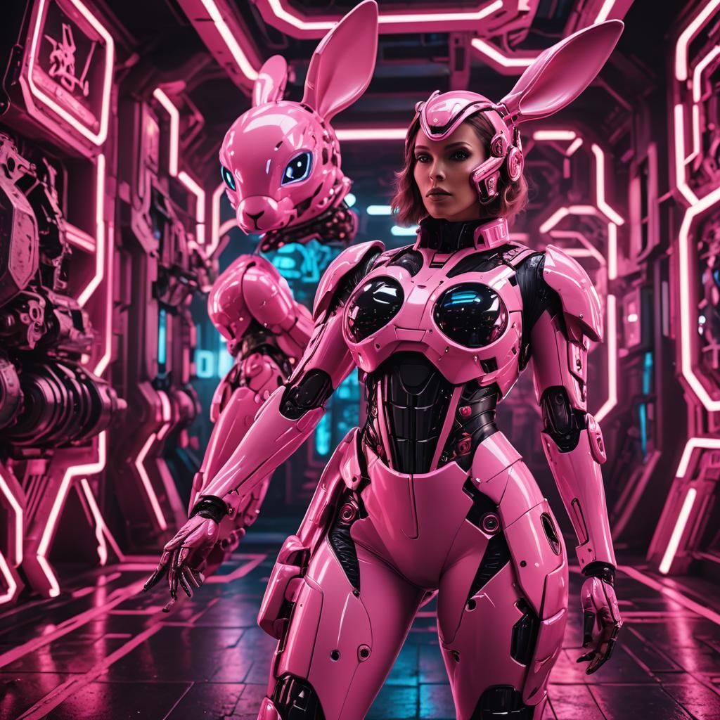 Futuristic Sci-Fi Model in Neon Playboy Setting