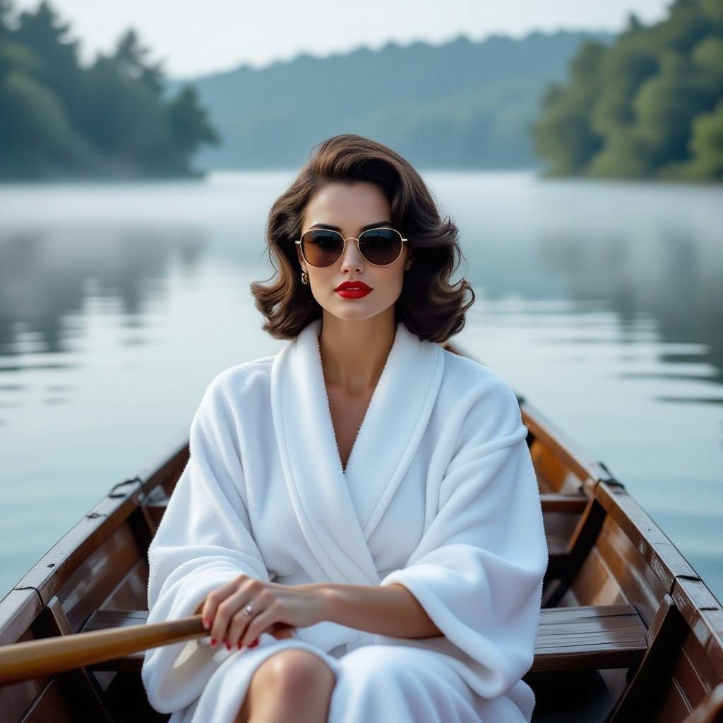 Mysterious Morning on a Foggy Lake in Classic Hollywood Styl...