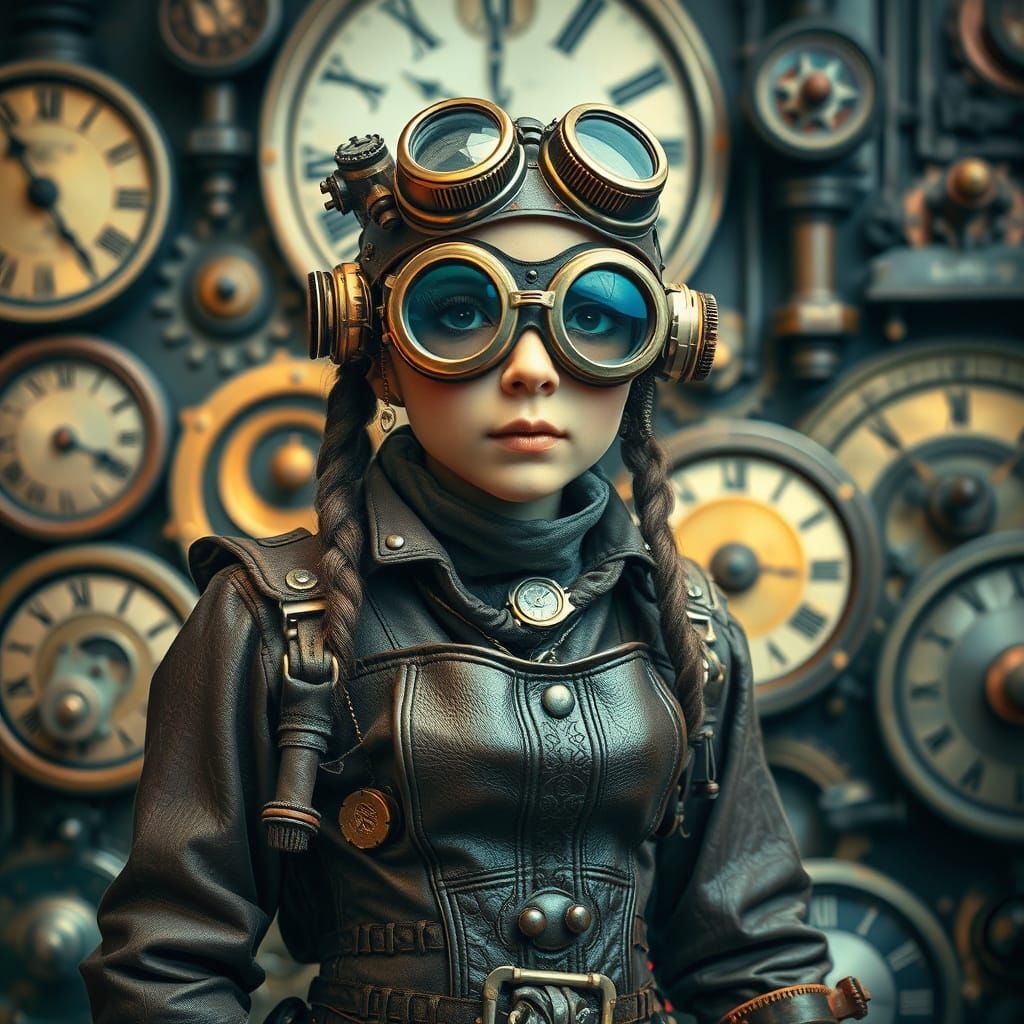 Steampunk Inventor Amidst Clockwork Machinery