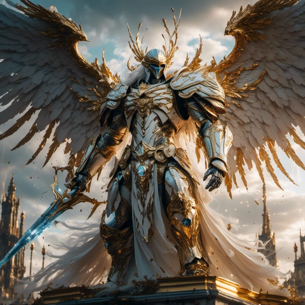 Archangel Tyrael in Heaven with Golden Armor