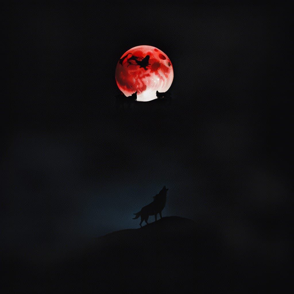 dark night, blood moon rising, wolves Halloween
