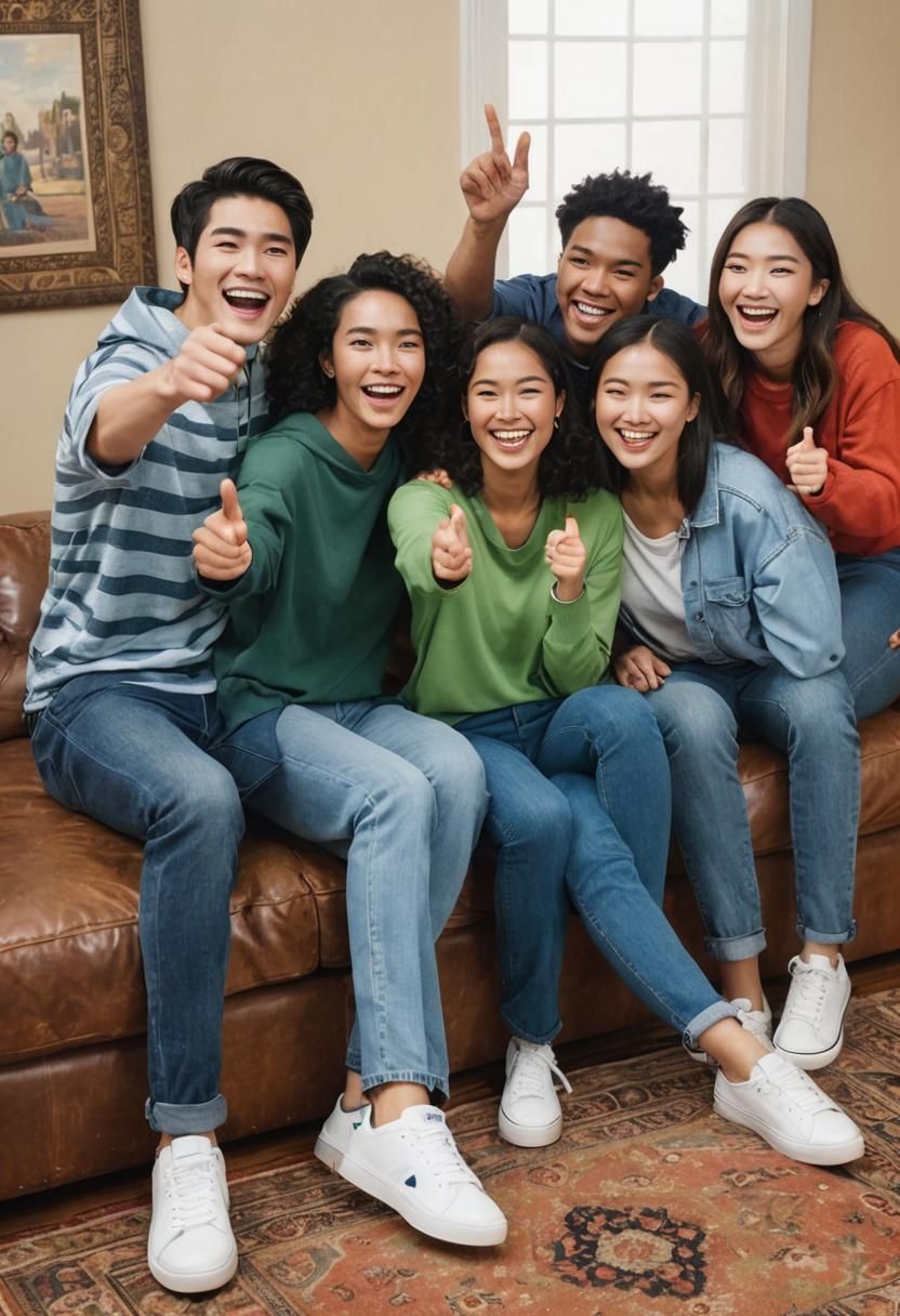 Friends Gather in Cozy Living Room