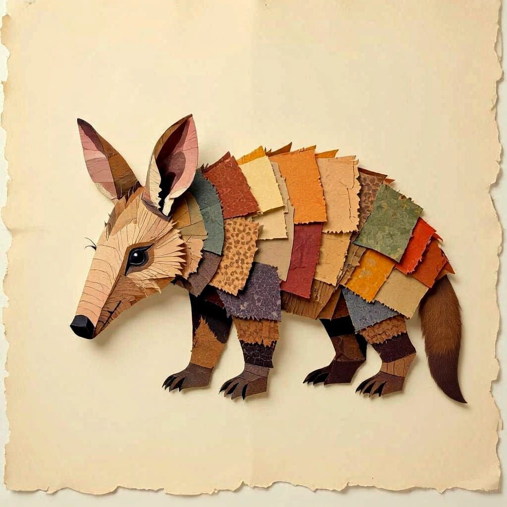 Decoupage Aardvark Collage on Weathered Paper