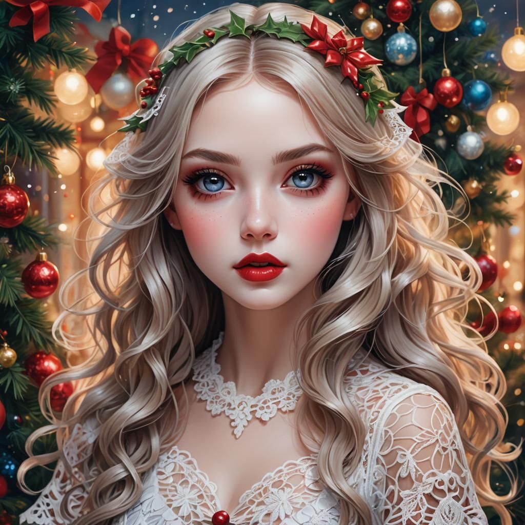 Christmas Girl with Porcelain Skin: Digital Artgerm Painting
