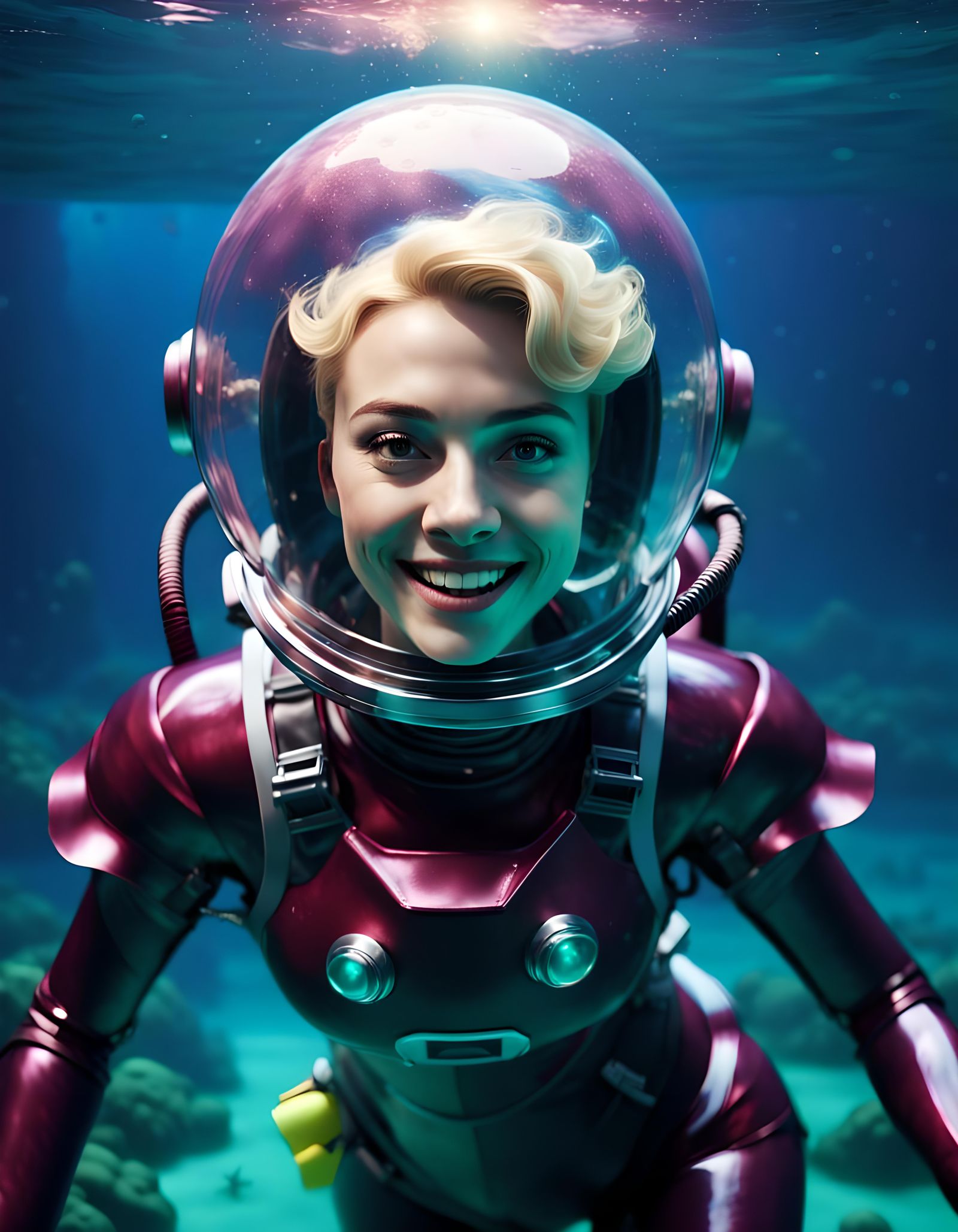 Blonde Astronaut Explores Alien Ocean Depths
