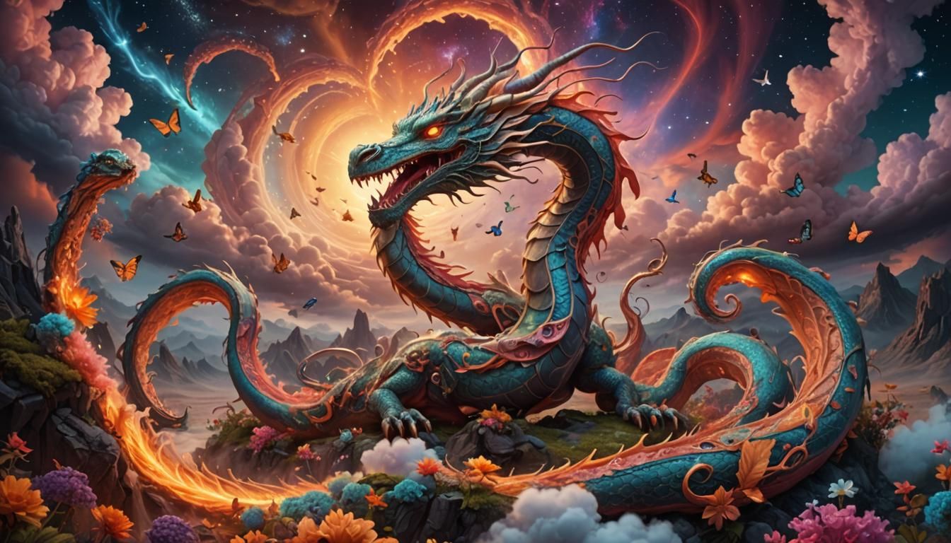 Serpent Dragon Tornado in Dreamy 3D Landscape