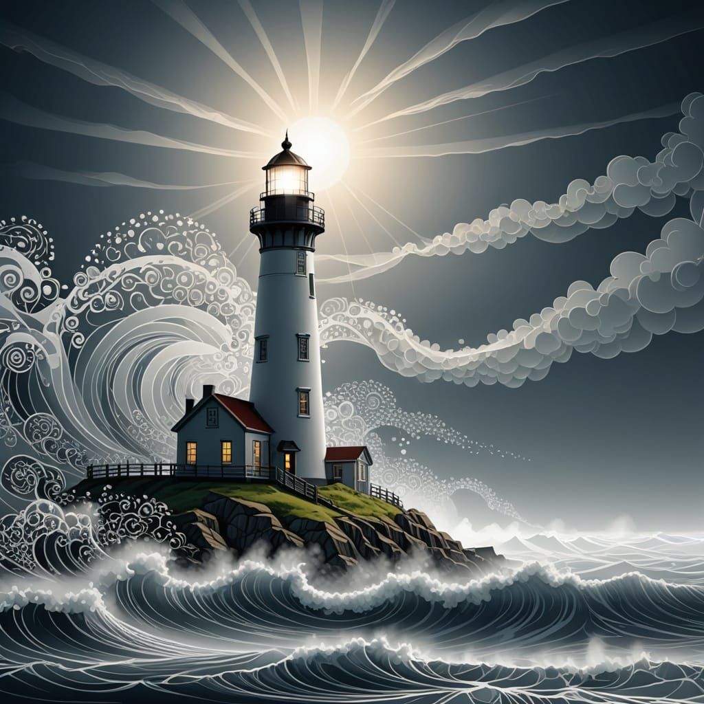 Lighthouse Shines: Abstract Vector Fractal Art