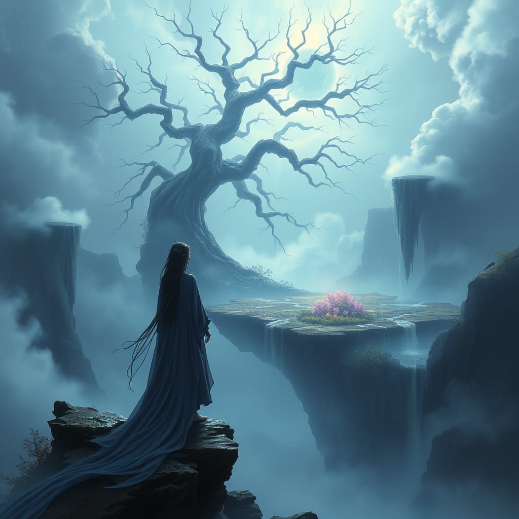 Floating Island Sorceress Gazing at Ancient Tree